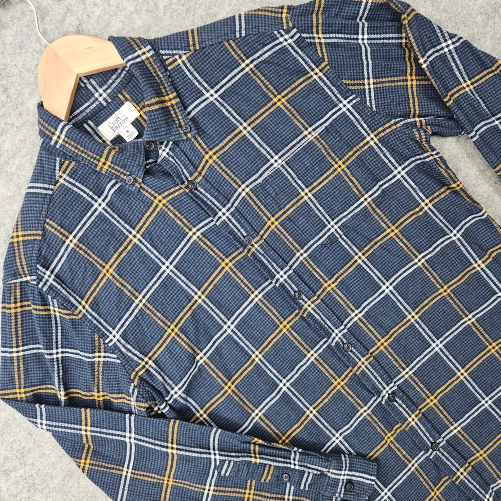 Croft & Barrow Button Down Shirt Men's Medium Blue Yellow Plaid Flannel Cotton